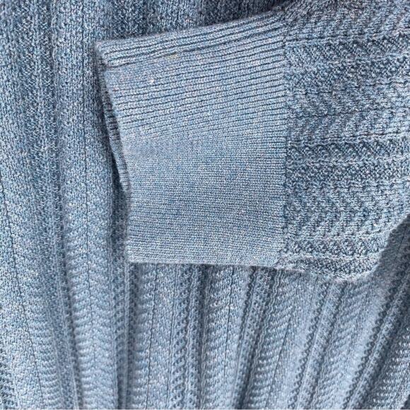 Lands’ End Men’s Sweater V-neck Supima Cotton Herringbone Knit Aqua Large - Picture 5 of 7